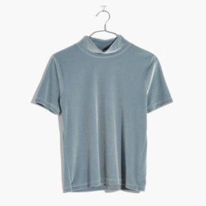 Madewell Velvet Mockneck Tee — Ice Blue, M